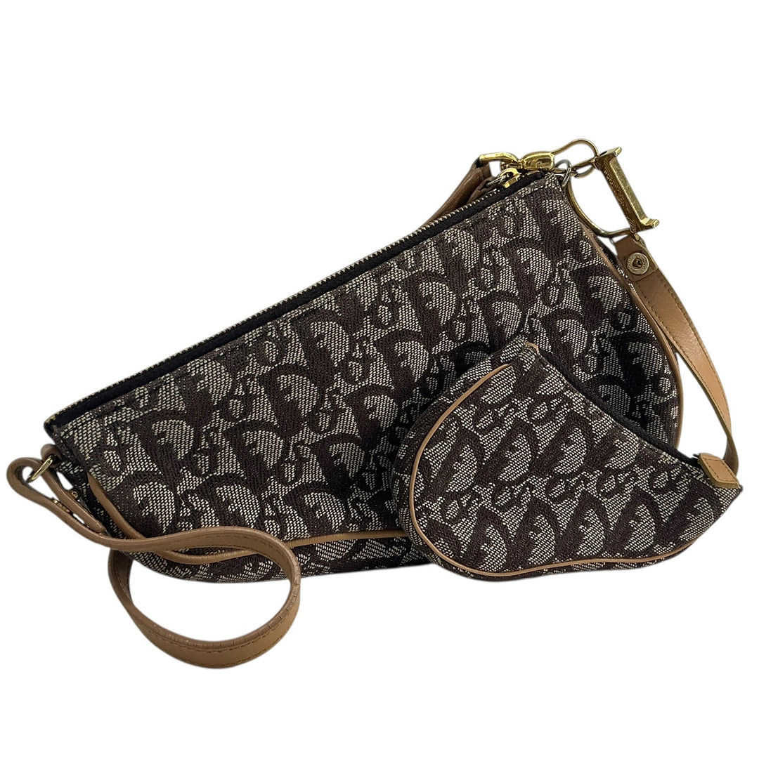 Christian Dior Vintage Diorissimo Saddle Pochette Set Tan Brown