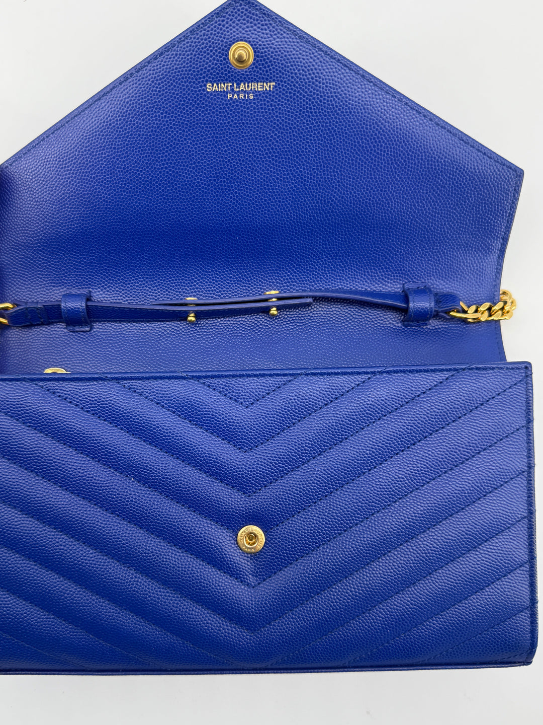 Saint Laurent Blue Majorelle Grain de Poudre Chevron Monogram Chain Wallet