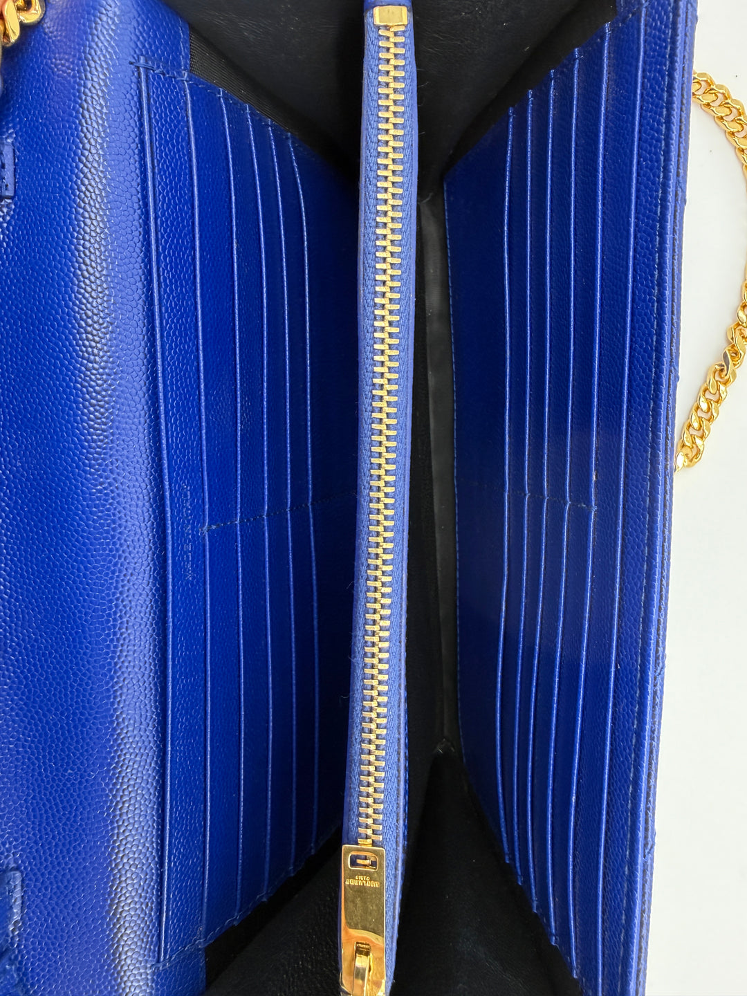 Saint Laurent Blue Majorelle Grain de Poudre Chevron Monogram Chain Wallet