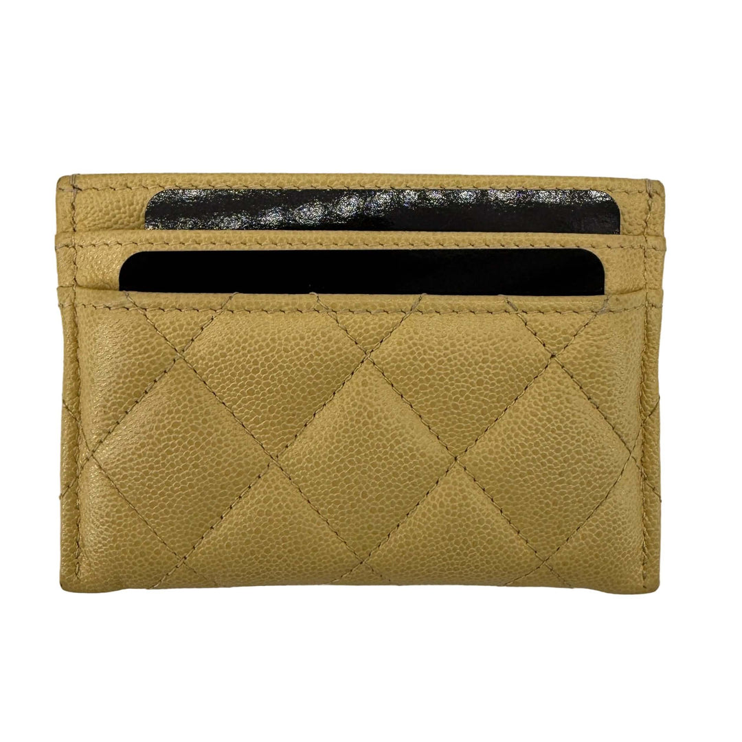Chanel 22B Yellow Quilted Caviar Leather Card Holder with Gold CC Logo