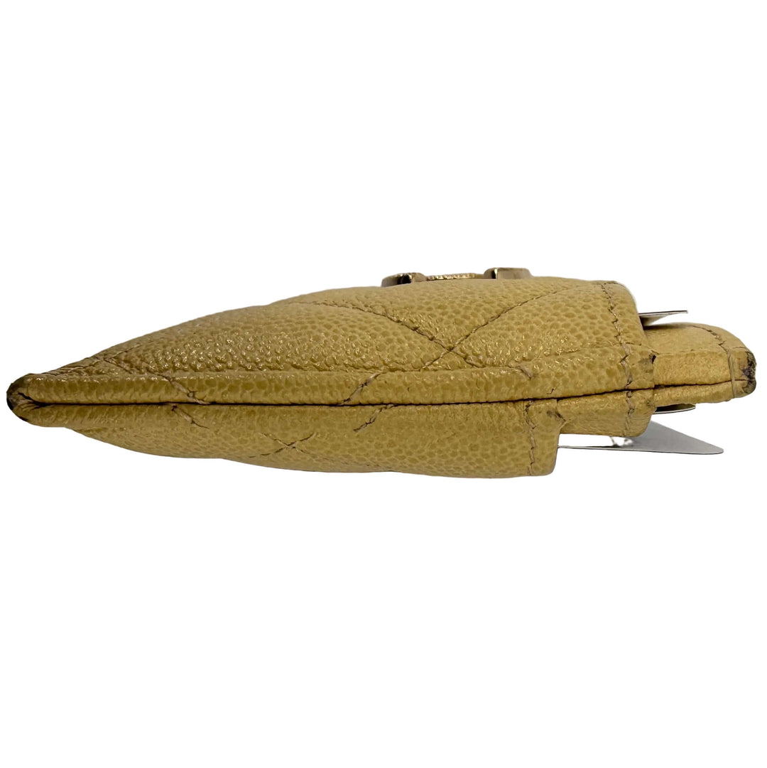 Chanel 22B Yellow Quilted Caviar Leather Card Holder with Gold CC Logo