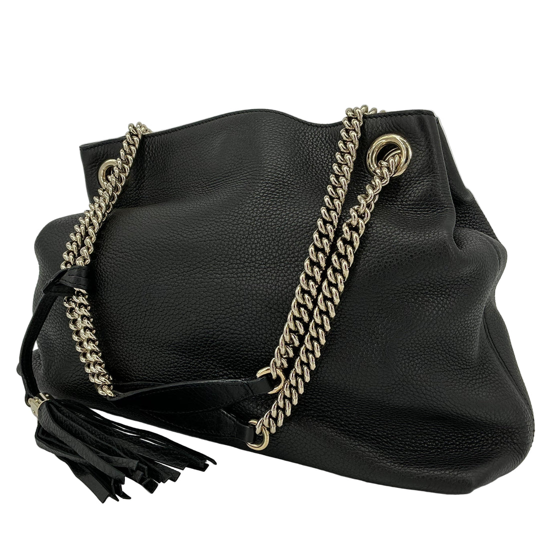 Gucci Soho Medium Chain Shoulder Bag – Black Pebbled Calfskin