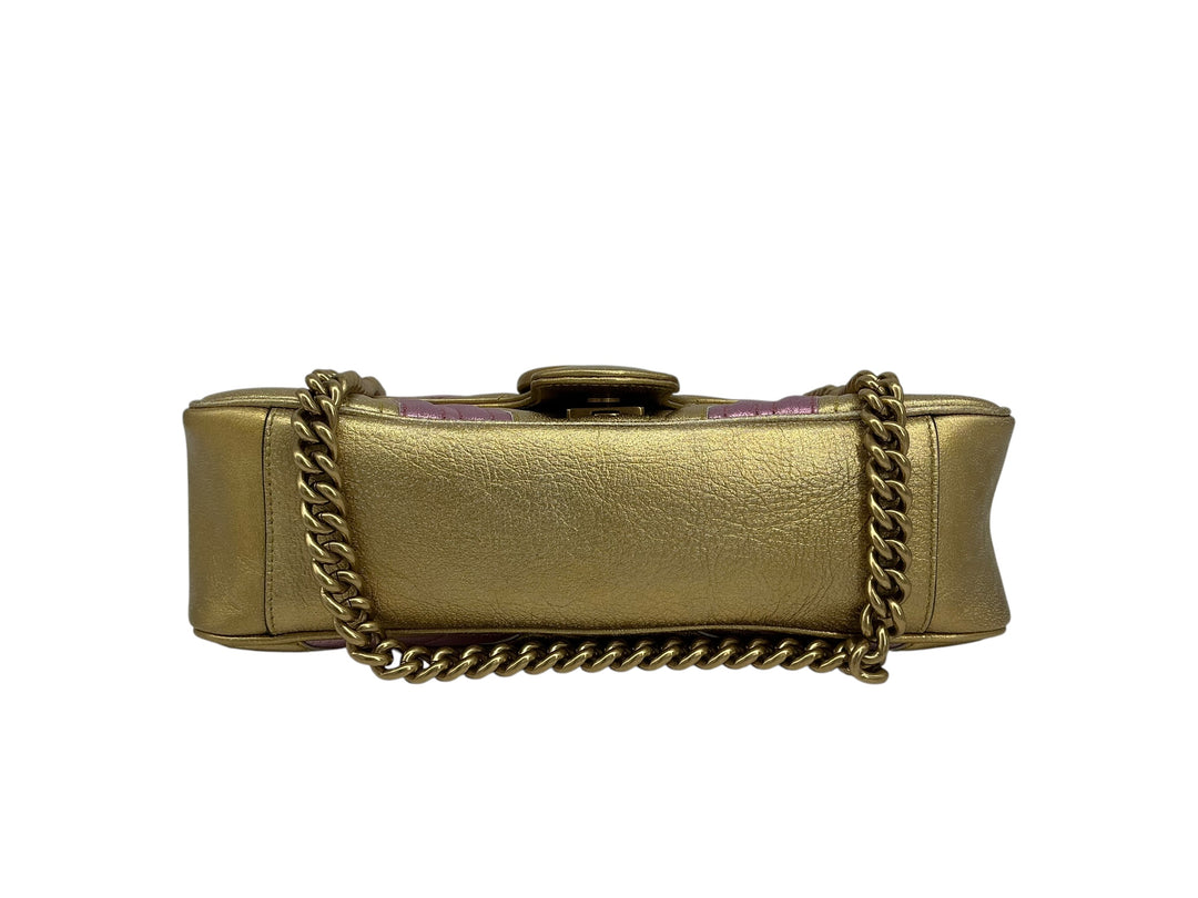 Gucci Metallic Calfskin Matelassé Mini GG Marmont Shoulder Bag Gold Pin