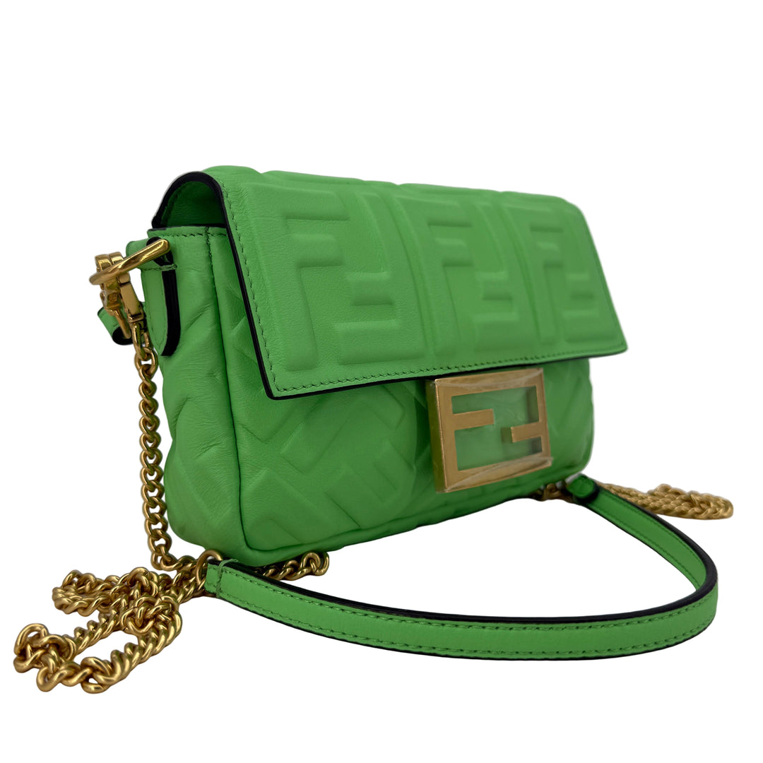Fendi FF 1974 Embossed Mini Baguette – Tomatillo Green Nappa Leather