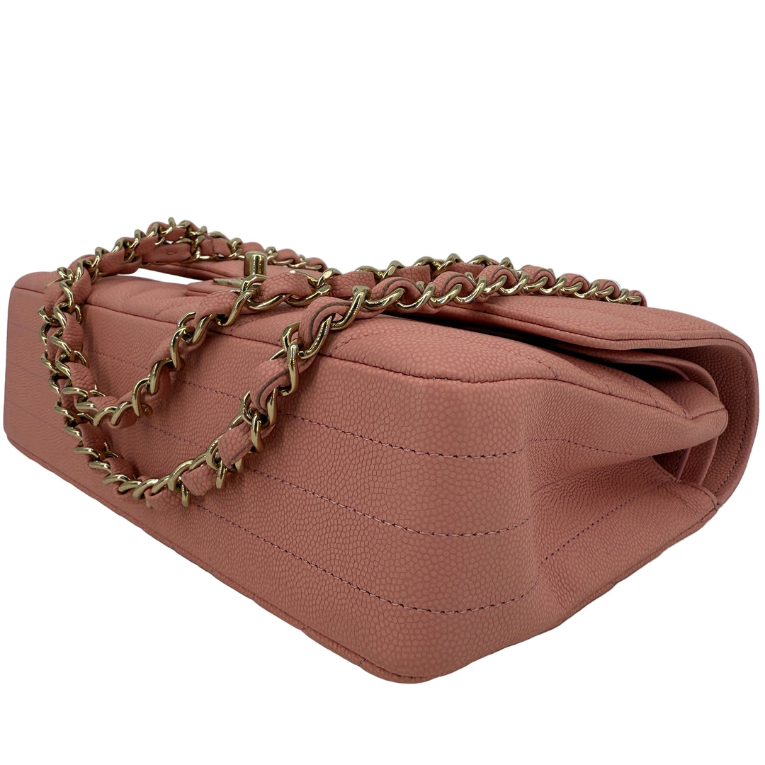 Chanel Medium Double Flap – Light Pink Chevron Caviar, Light Gold Hardware
