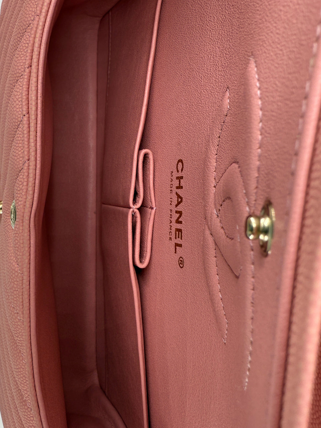 Chanel Medium Double Flap – Light Pink Chevron Caviar, Light Gold Hardware