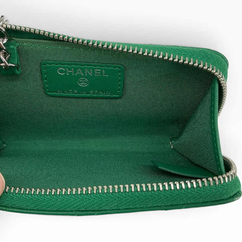 Chanel Quilted Zipped Key Holder Case Green