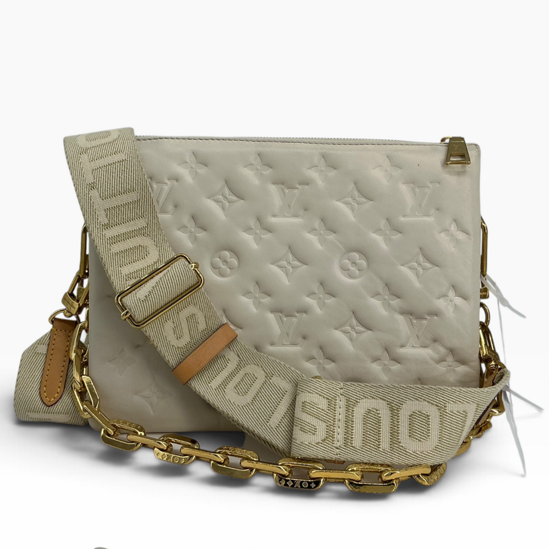 Louis Vuitton Coussin PM cream embossed Monogram lambskin bag with straps