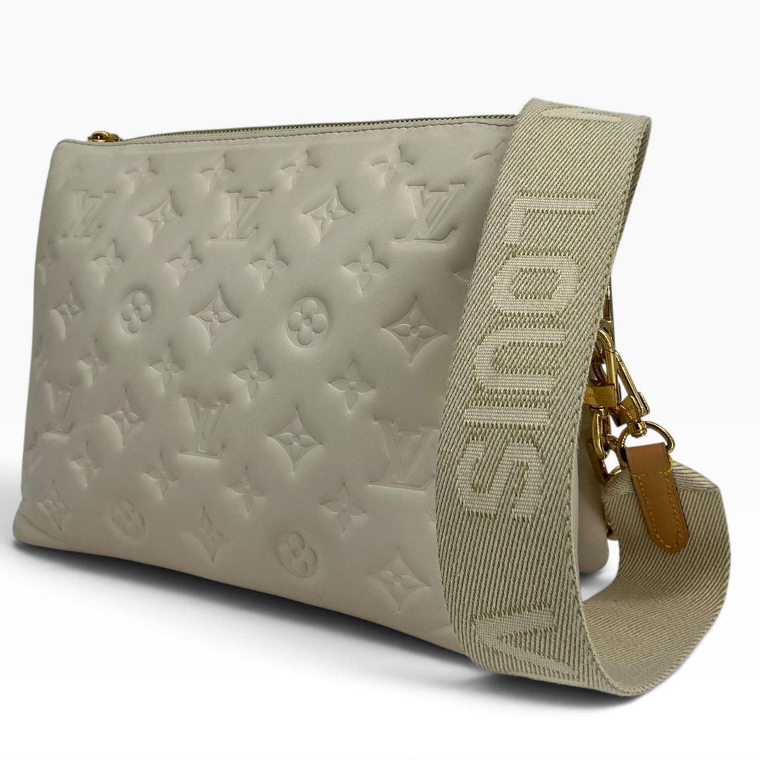 Louis Vuitton Coussin PM cream lambskin three quarter side condition with strap