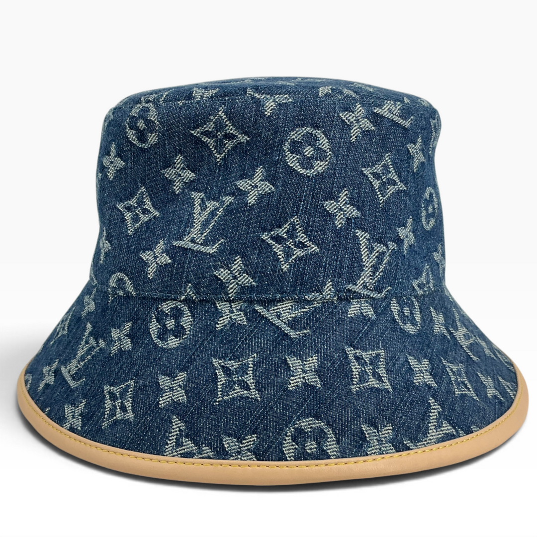 Louis Vuitton blue denim LV Remix bucket hat rear view