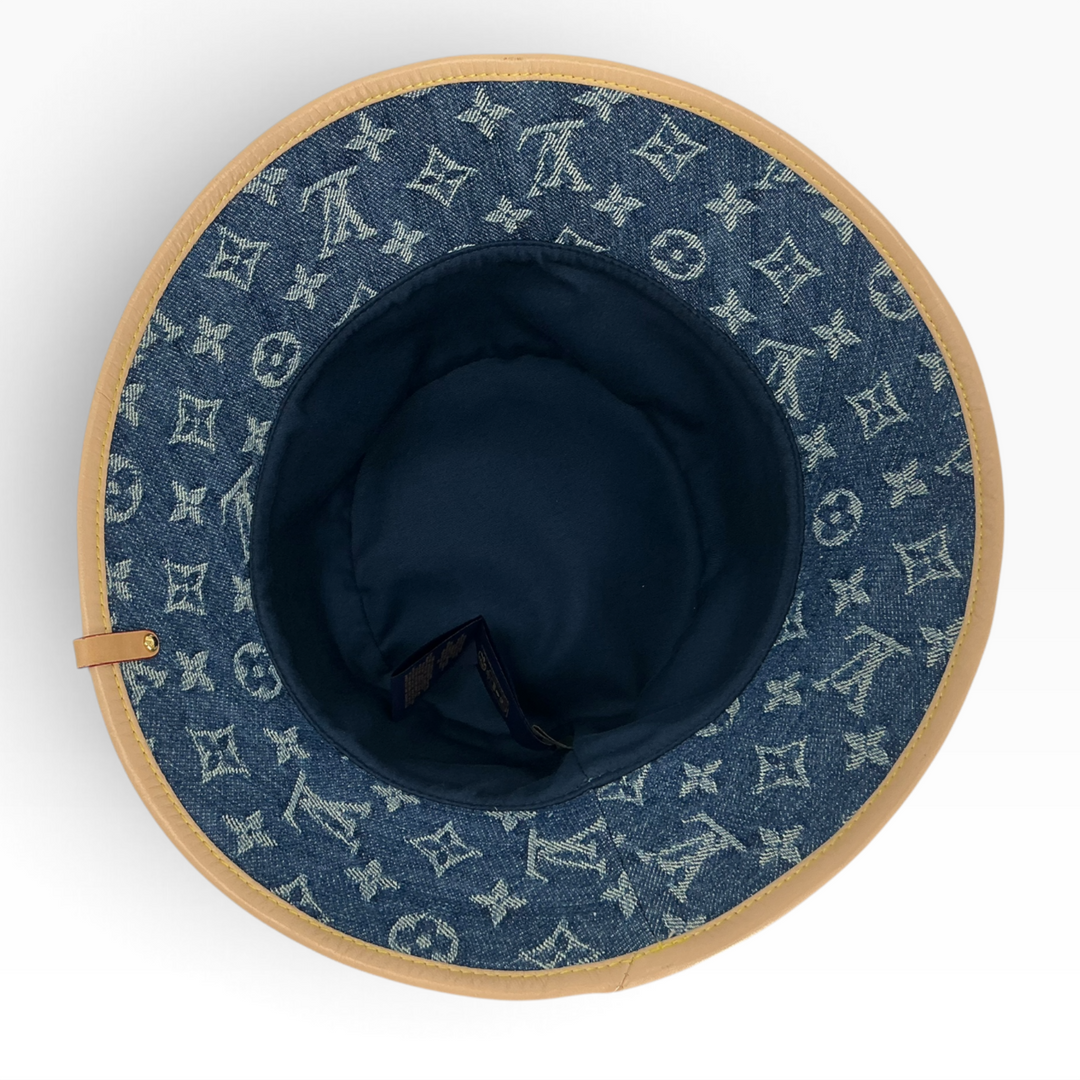 Louis Vuitton LV Remix Monogram denim bucket hat underside condition