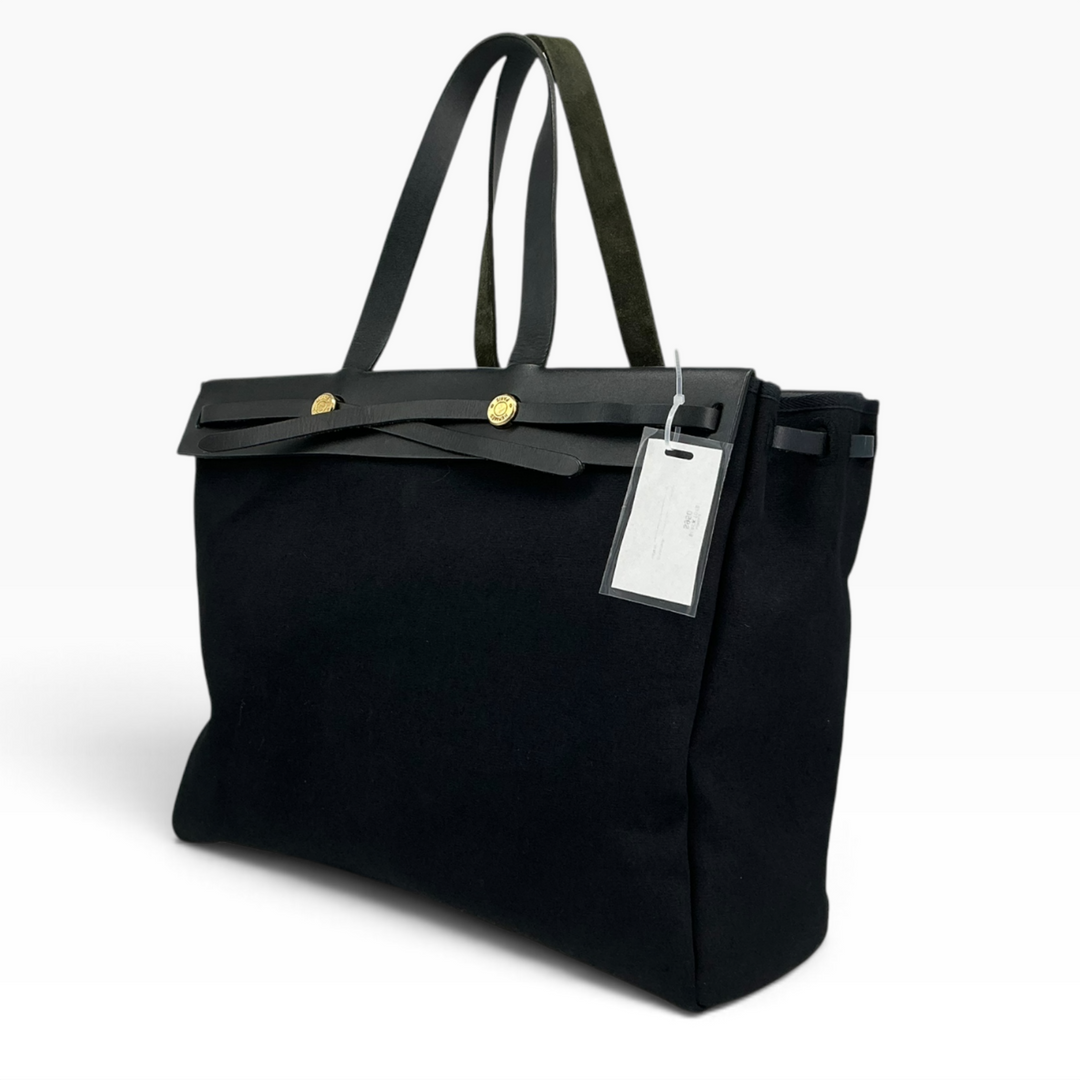 Hermès Herbag Cabas MM black toile base condition