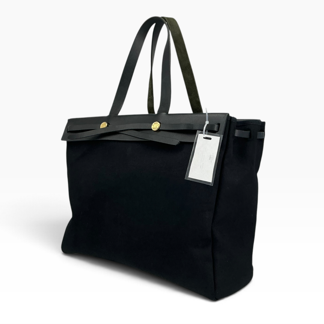 Hermès Herbag Cabas MM black toile base condition
