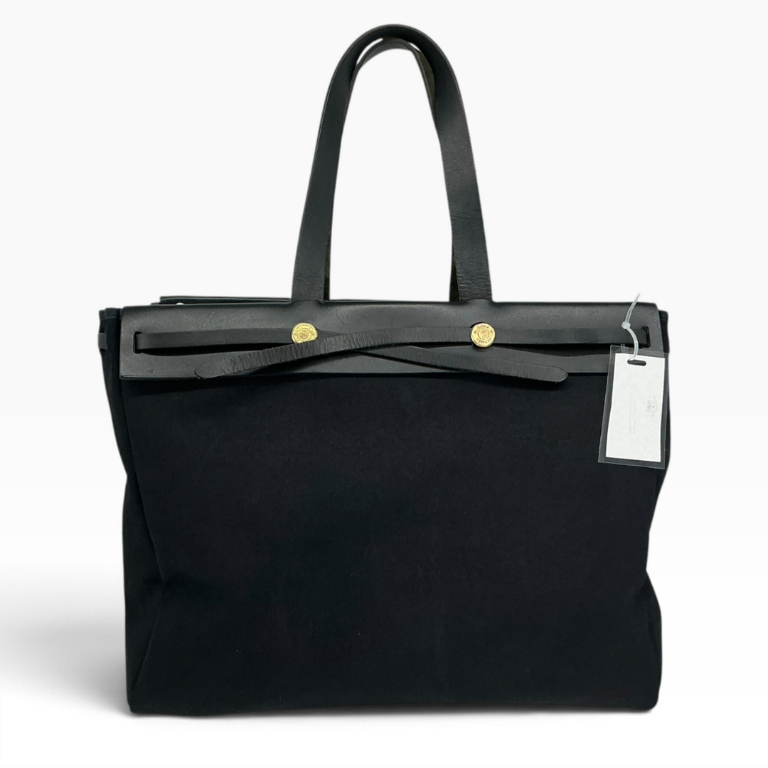 Hermès Herbag Cabas MM black toile base condition