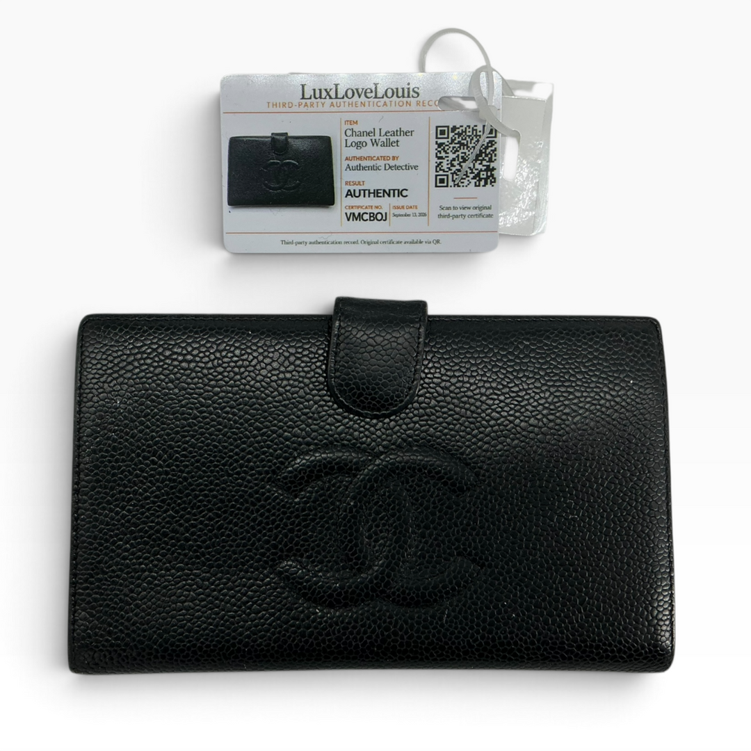 Vintage Chanel caviar CC long wallet black with authentication record