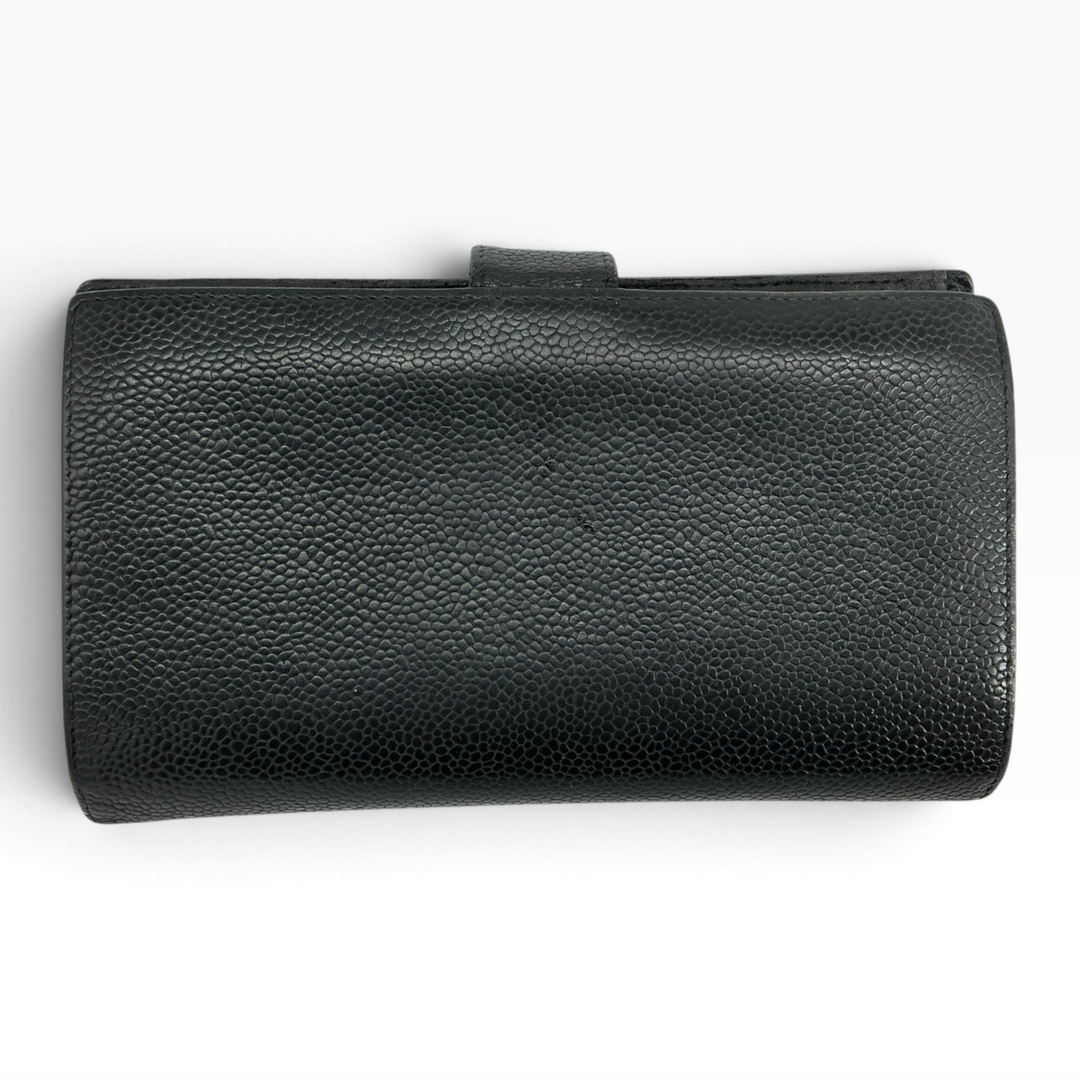 Vintage Chanel caviar long wallet black rear exterior