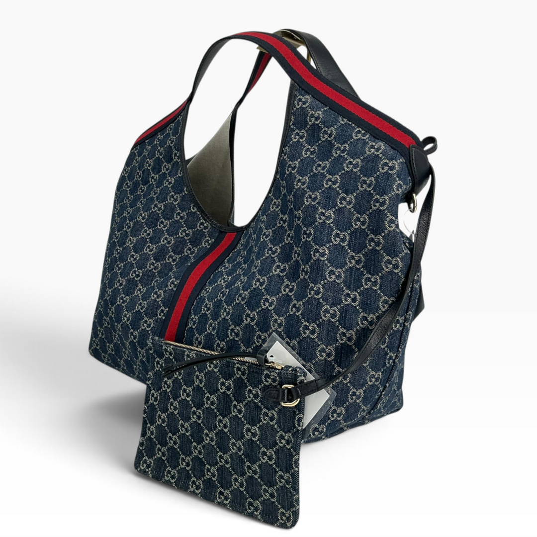 Gucci Giglio Large Tote side profile leather trim and Web handle