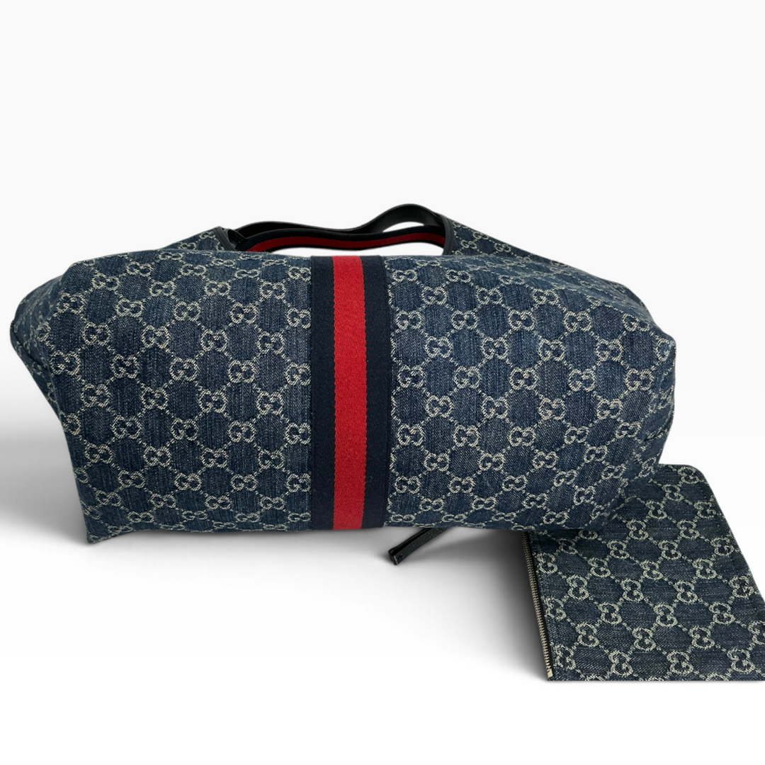 Gucci Giglio Large Tote blue GG denim base and bottom conditio