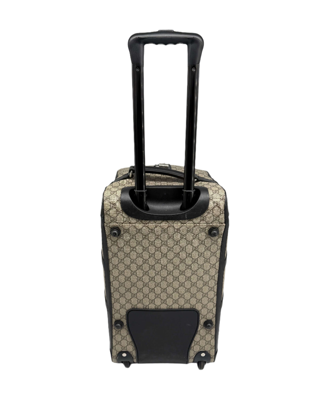 Authentic Gucci GG Supreme Duffle Carry-on Bag in beige with black accents for stylish travel.