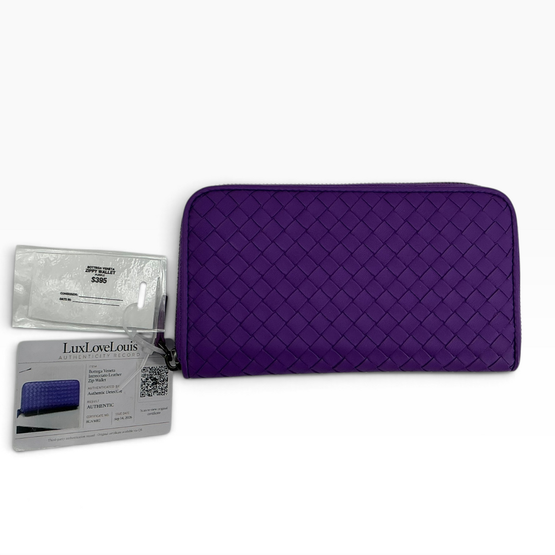 Bottega Veneta Intrecciato Zip-Around Wallet Purple