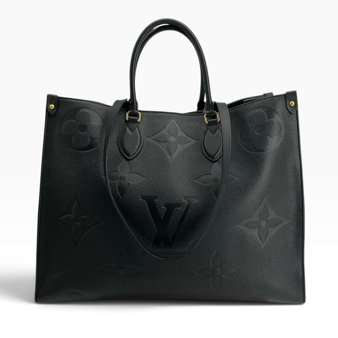 Louis Vuitton OnTheGo GM black Monogram Empreinte leather front view