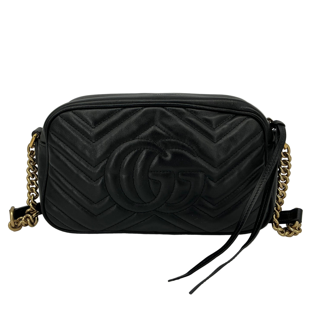Gucci Small GG Marmont Black Calfskin Chain Shoulder Bag | LuxLoveLouis