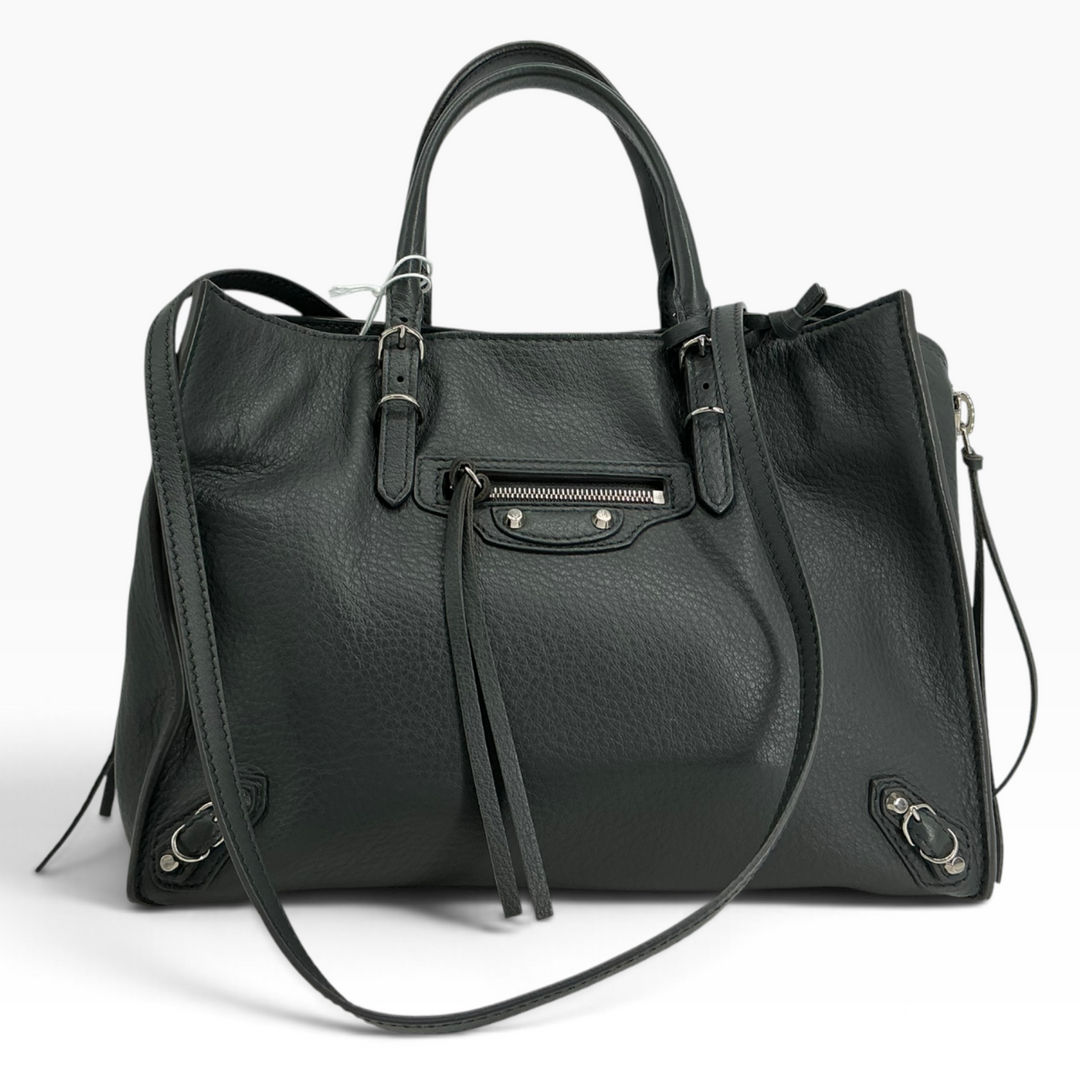 Balenciaga Papier A6 Gris Fossile grey leather tote front view