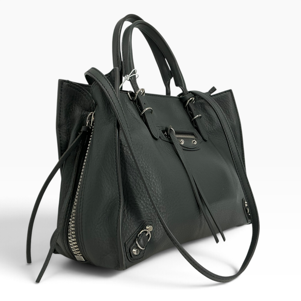 Balenciaga Papier A6 grey leather tote three quarter view