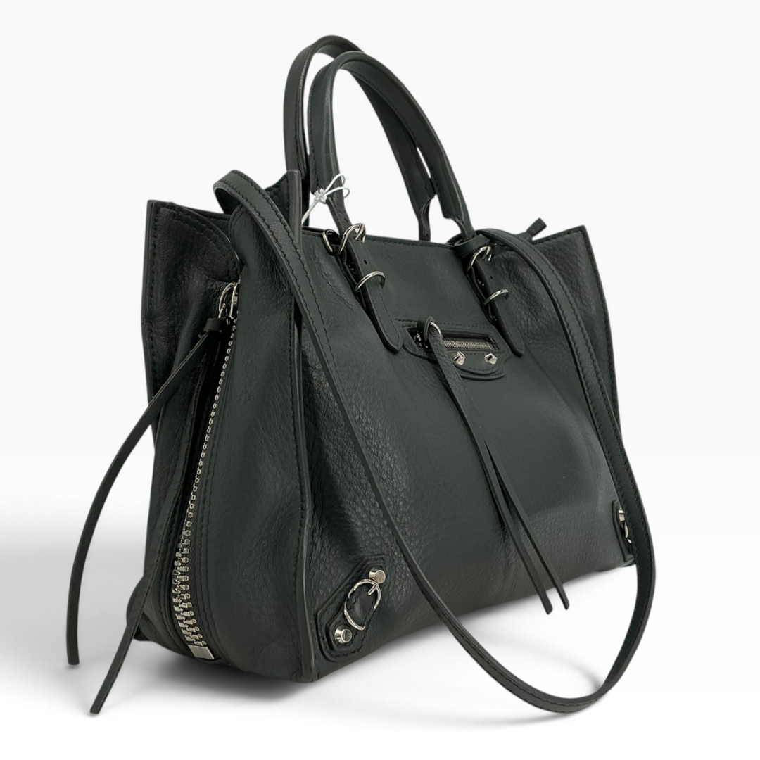 Balenciaga Papier A6 grey leather tote three quarter view
