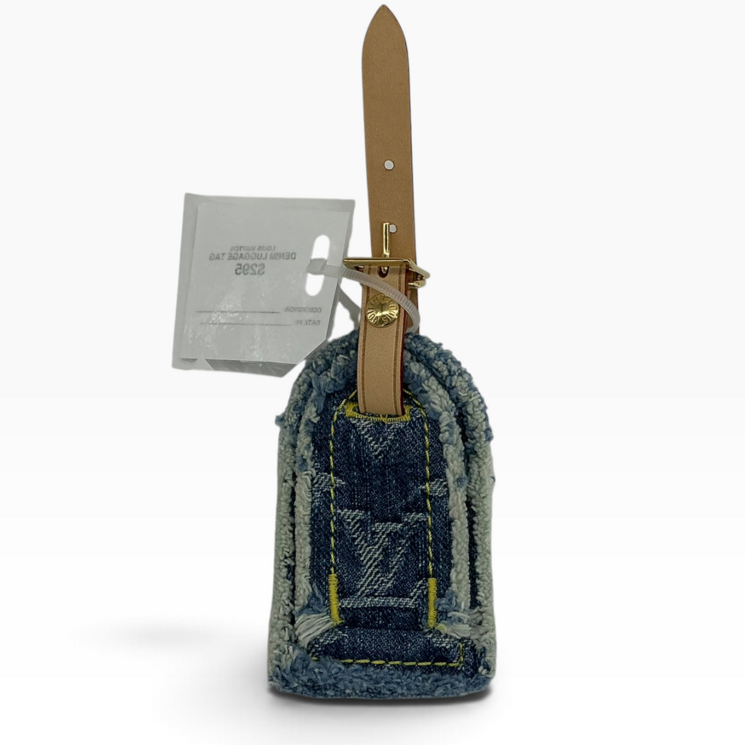 Louis Vuitton Monogram Denim CarryAll luggage tag blue side view