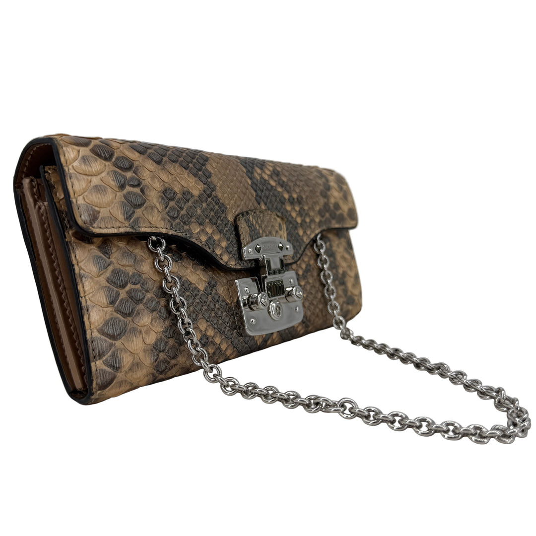 Gucci Brown Python Wallet on Chain with Silver Hardware | LuxLoveLouis