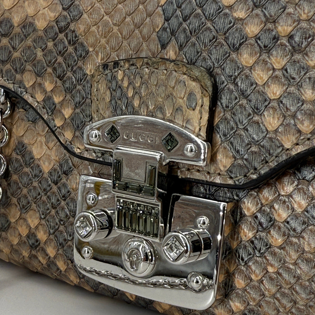 Gucci Brown Python Wallet on Chain with Silver Hardware | LuxLoveLouis
