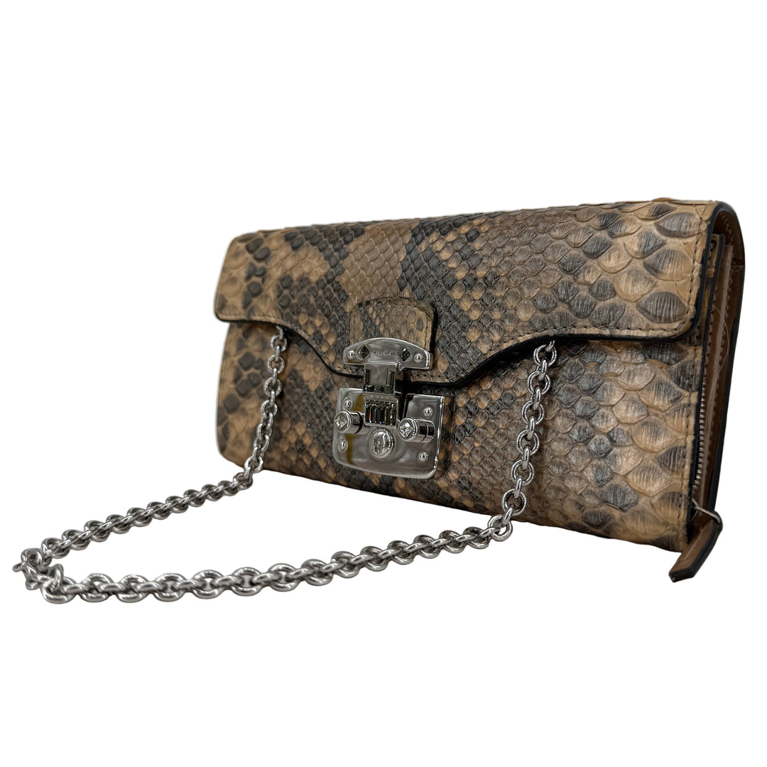 Gucci Brown Python Wallet on Chain with Silver Hardware | LuxLoveLouis