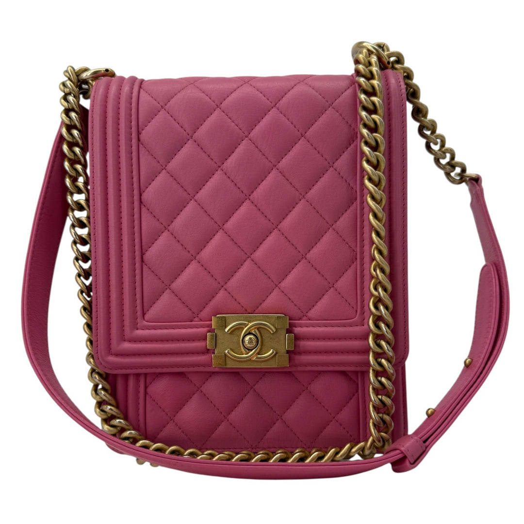 Chanel North/South Boy Bag Pink Quilted Leather