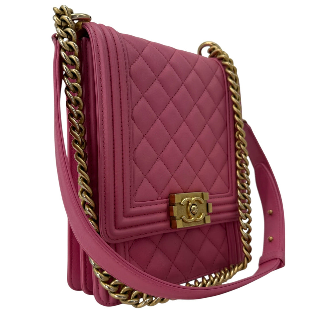Chanel North/South Boy Bag Pink Quilted Leather