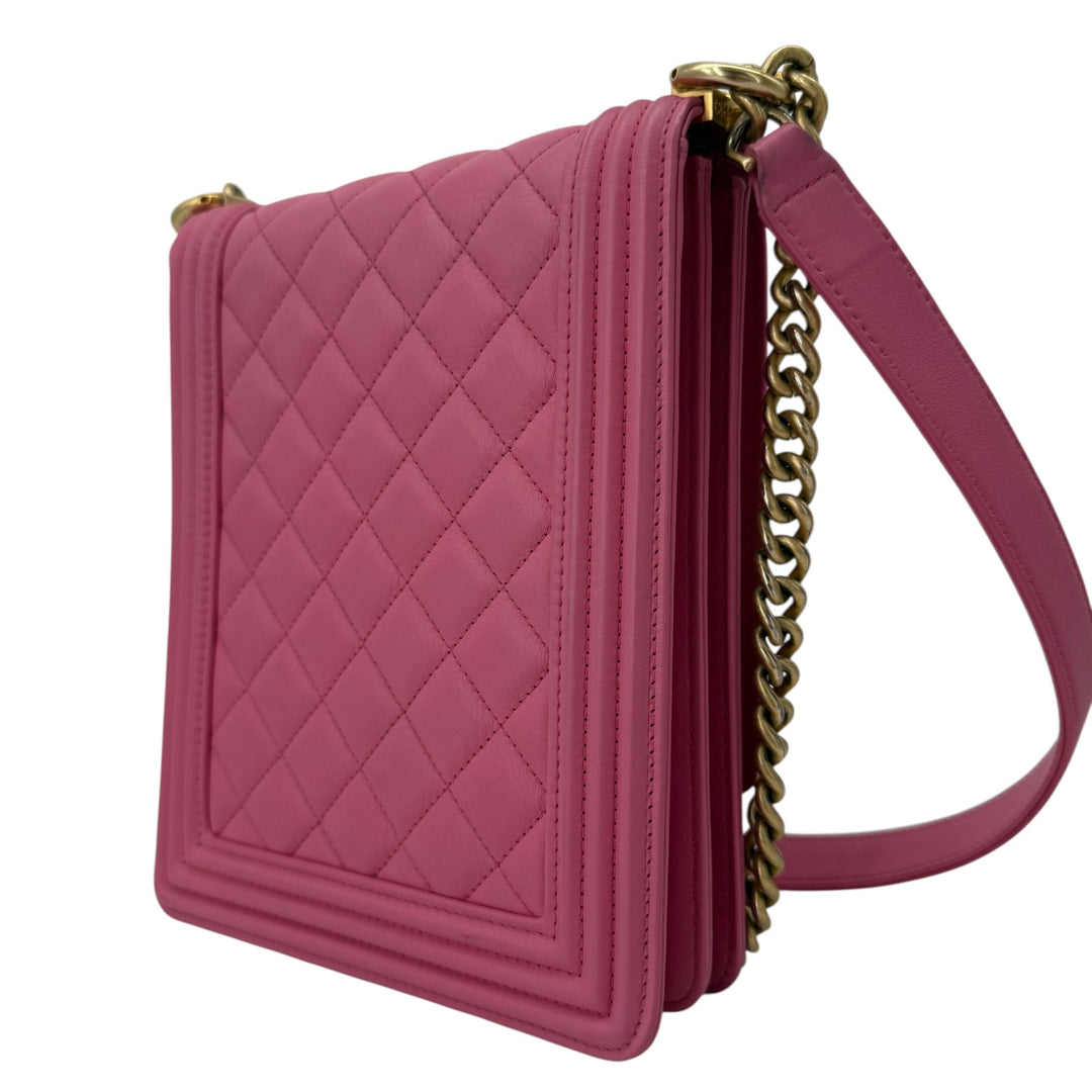 Chanel North/South Boy Bag Pink Quilted Leather