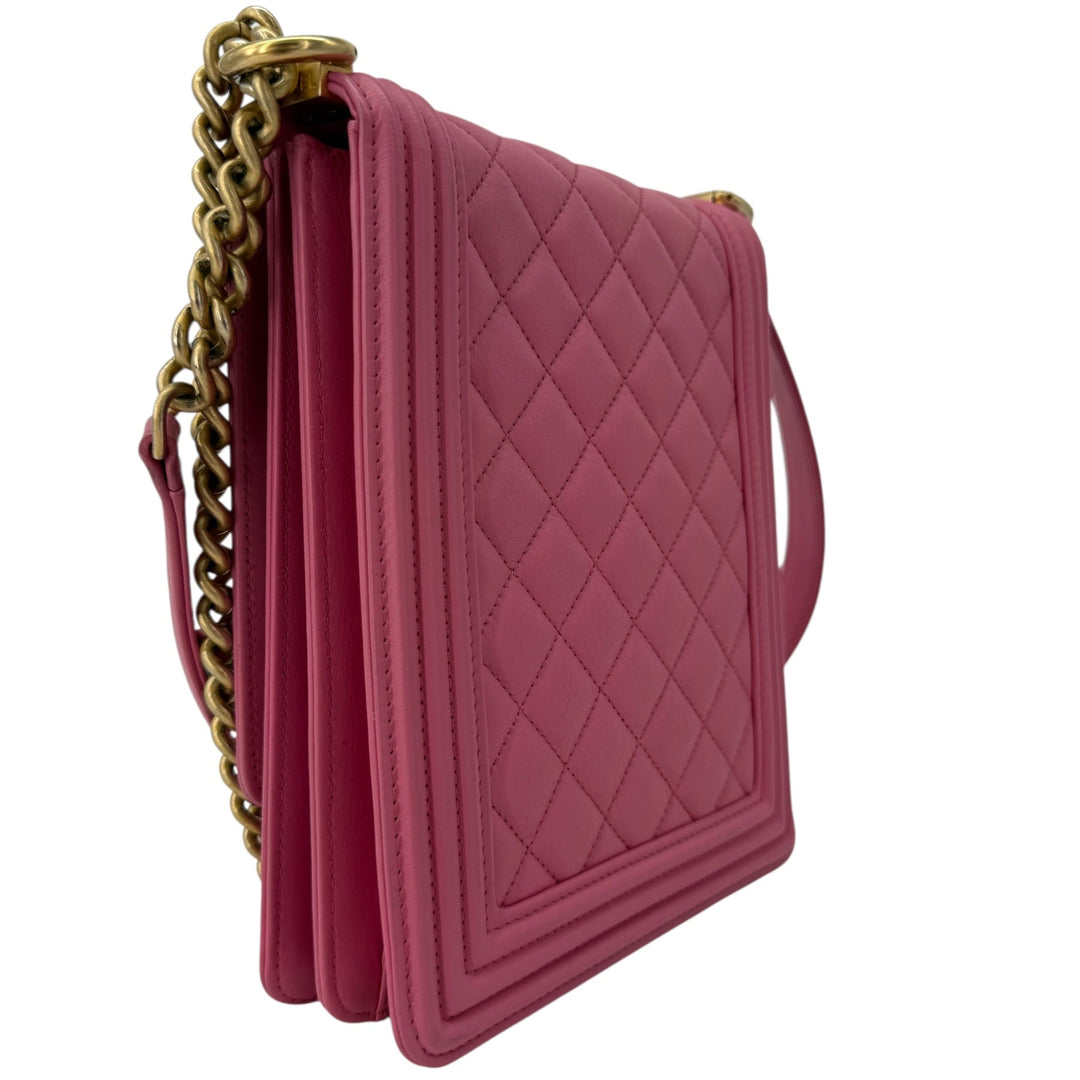 Chanel North/South Boy Bag Pink Quilted Leather