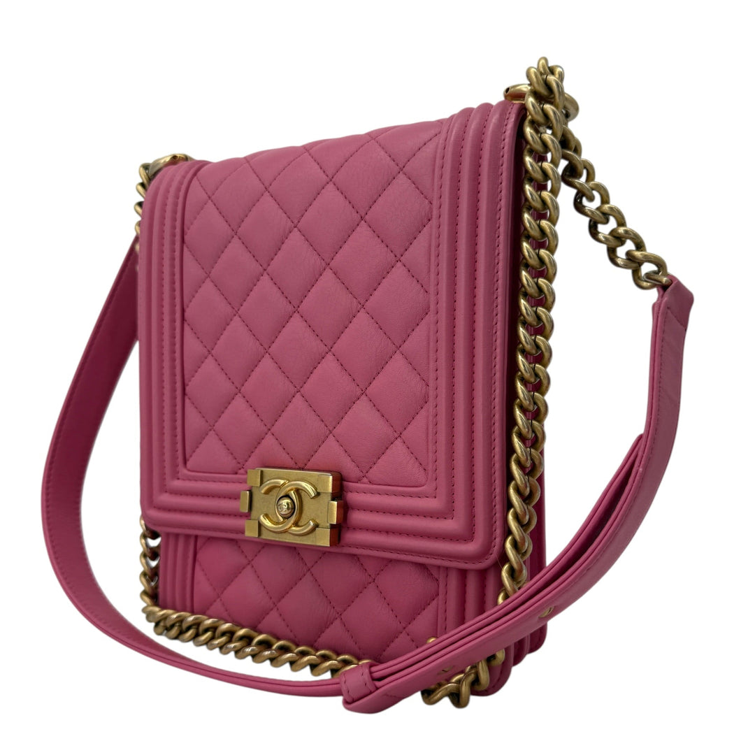Chanel North/South Boy Bag Pink Quilted Leather
