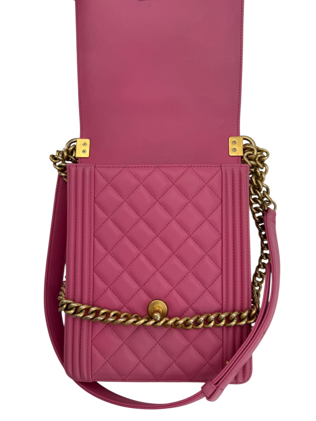 Chanel North/South Boy Bag Pink Quilted Leather
