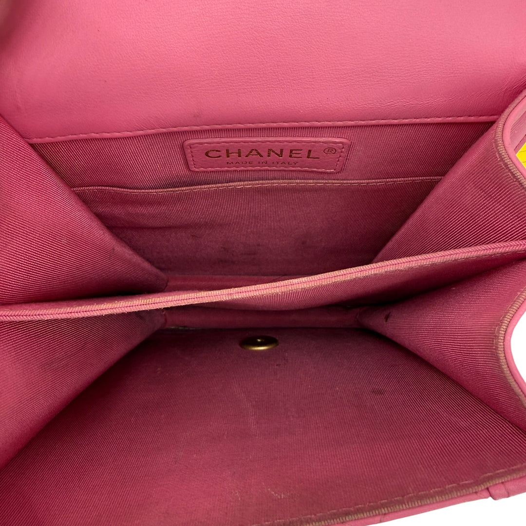 Chanel North/South Boy Bag Pink Quilted Leather