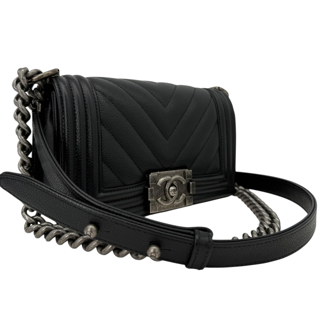 Chanel Caviar Chevron Small Boy Flap Bag Black