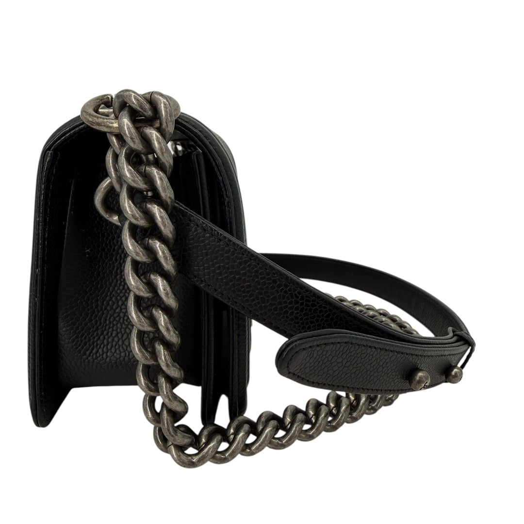 Chanel Caviar Chevron Small Boy Flap Bag Black