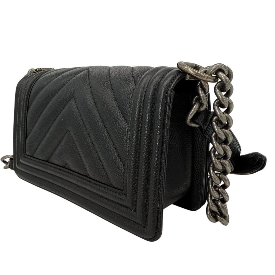 Chanel Caviar Chevron Small Boy Flap Bag Black