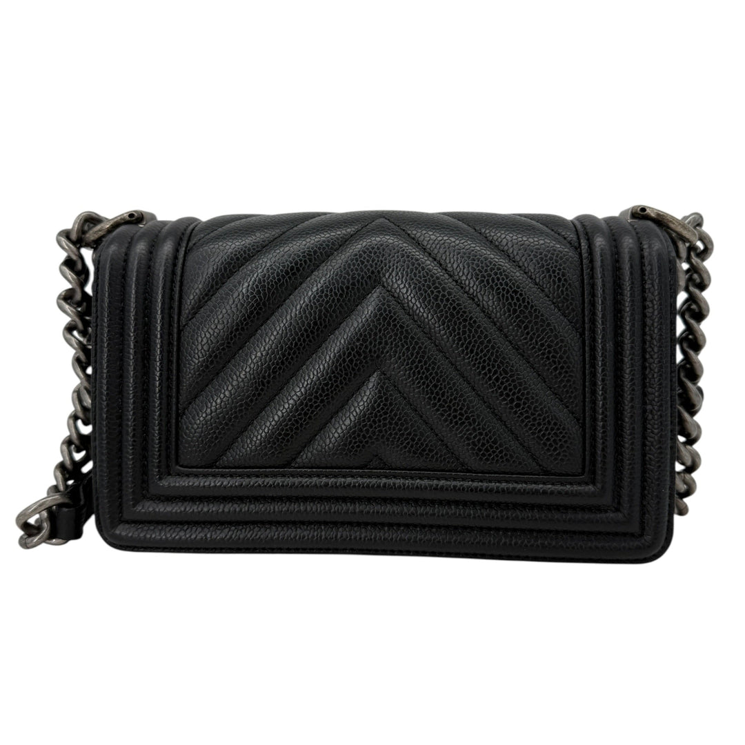 Chanel Caviar Chevron Small Boy Flap Bag Black