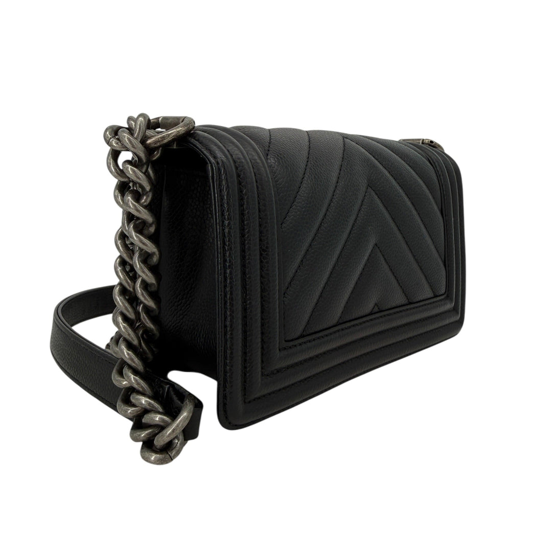 Chanel Caviar Chevron Small Boy Flap Bag Black