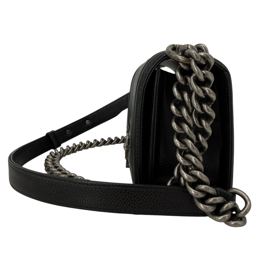 Chanel Caviar Chevron Small Boy Flap Bag Black