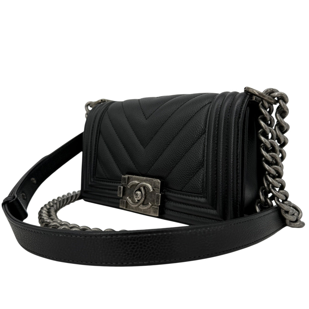 Chanel Caviar Chevron Small Boy Flap Bag Black