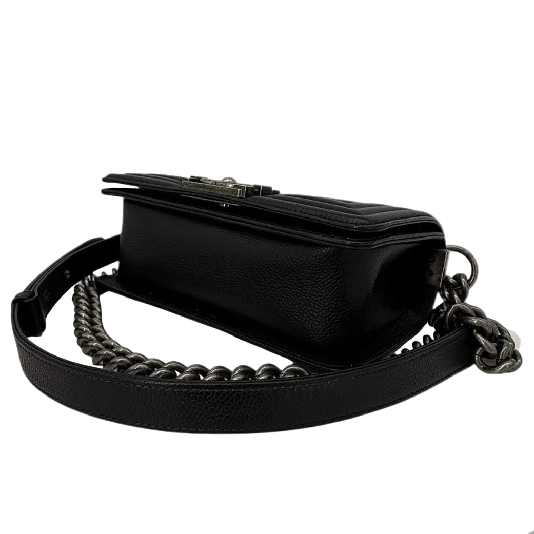 Chanel Caviar Chevron Small Boy Flap Bag Black