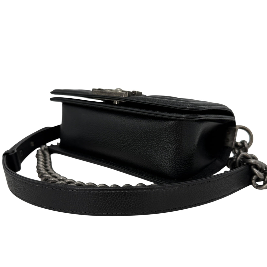 Chanel Caviar Chevron Small Boy Flap Bag Black