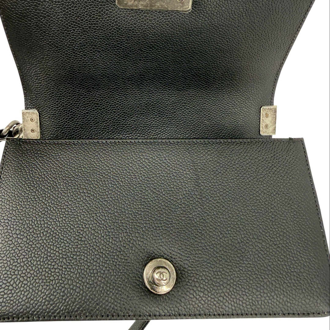 Chanel Caviar Chevron Small Boy Flap Bag Black
